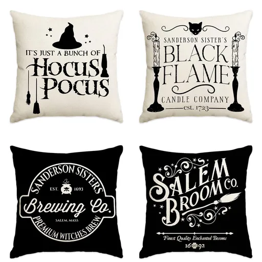 Decorative Pillow Cover 4PC For Halloween & Christmas, Style 5, Suitable For Sofa, Living Room, Bedroom, 45x45cm Does Not Include Pillow Core, Smooth Surface Cushion Cover For Interior Space Renovation