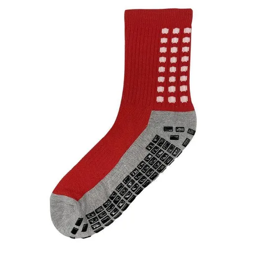 Anti-Slip Sports Socks with PVC Grip Dots for Soccer Basketball and Training Use - Red