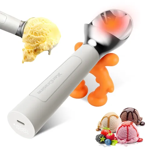 Heated Ice Cream Scoop, Rechargeable Electric Warming Scooper, Heats to for Hard Ice Cream, Waterproof, Easy for Seniors & Kids (White，17.8*4.3cm)