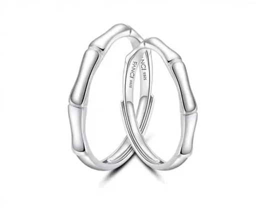 Fang qi Copper Mobius Ring for Couple Green Plum and bamboo horse Women's