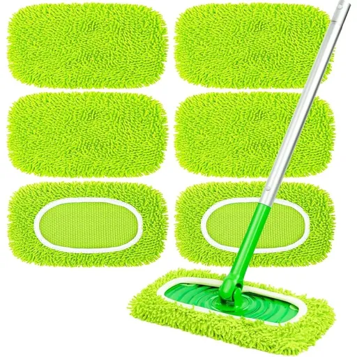 6PCS Chenille Mop Refill Pads for Home Use, Reusable and Washable Microfiber Pads for Wet and Dry, Compatible with Most Standard 10-12 Inch Mops