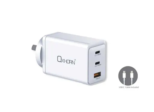 GaN Charger 100W Fast Charging 3-Port Compact Black