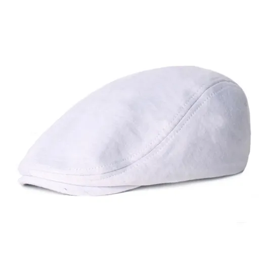 Cotton Cap for Men and Women - Soft Casual Beret, Solid Color Unisex - White, One Size