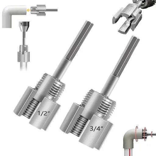 1/2' 3/4' PVC Pipe Thread Cutting Tool, 2PCS Dual-Function Internal & External Pipe Threader Kit, Alloy Steel Tool for Water Pipes and Electric Drill