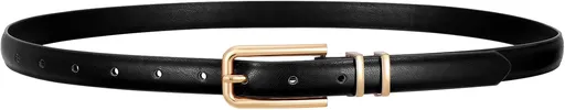 Women Skinny Leather Belt Thin Waist Belt for Women Jeans Dress Fashion Ladies Belt with Gold Buckle