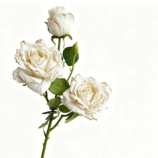 Vintage Burnt Edge Artificial Rose, Pure White Soft Decor, 5 Pack