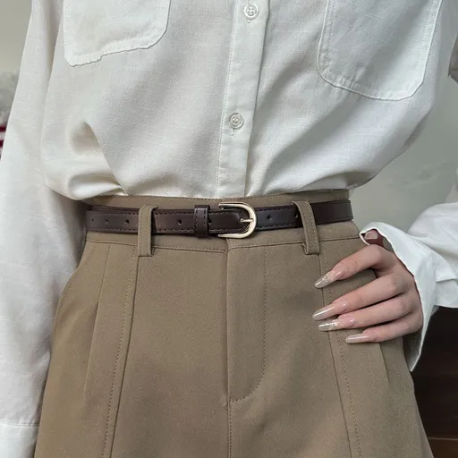 Minimalist High‑quality Soft Leather Waist Belt for Women, Coffee Color, Vintage Trim Craft, Christmas & Halloween Daily Layering Accessory, Chic Small Holiday Gift