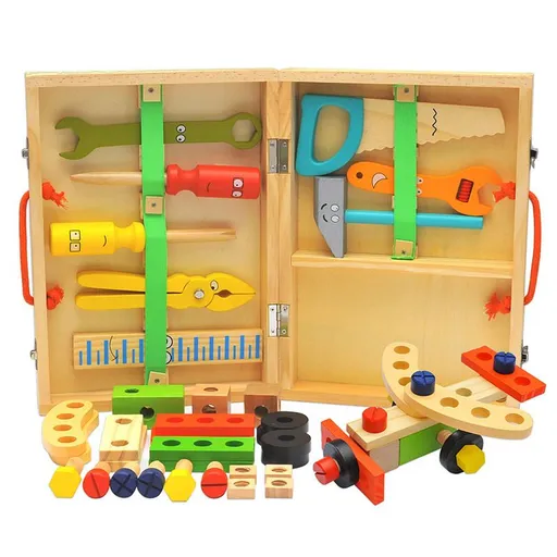 Tool Kit for Kids, Wooden Toddler Tools Set Including Tool Box , Montessori Educational Construction Toys