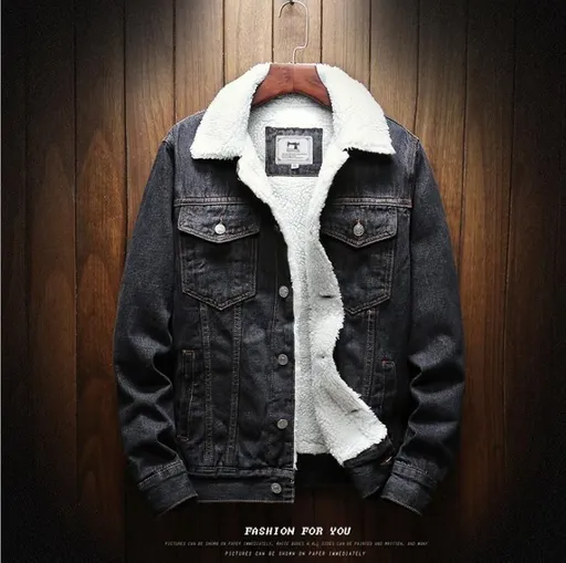 Men Fleece Lined Denim Jacket Korean Style Thick... Retro Black Size: L; Height (cm): 170-175; Weight (kg): 65-75; Bust (cm): 104; Shoulder width (cm): 45; Length (cm): 68; Sleeve length (cm): 62