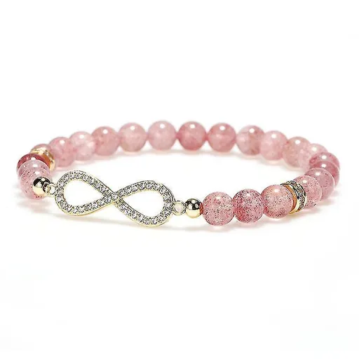 Natural Strawberry Healing Bracelet Women's Girl's Crystal Round Bead Zircon Hand Chain