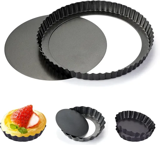 9 in Non-Stick Tart and Quiche Pan with Removable Bottom and 4 Mini Tart Pans 4-inch, Heavy Duty Fluted Side for Pies, Mousse Cakes, Dessert Baking (5 Pack)