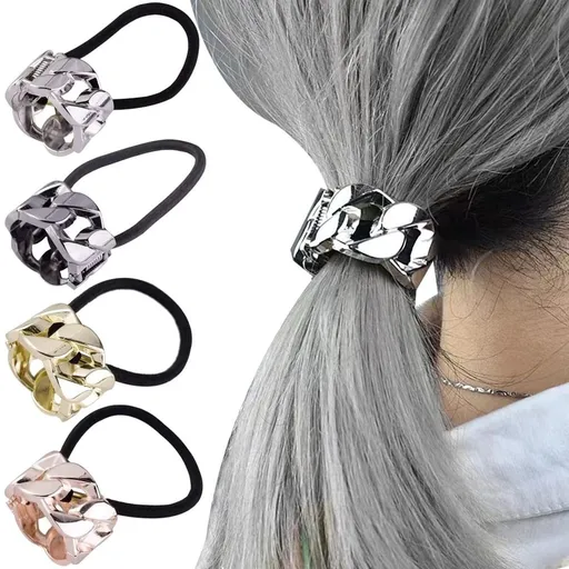4 Pcs Twist Metal Ponytail Holder,Fashionalble Hair Tie Buckle,Punk Cuff Style Alloy Hair Ring,Elastic Hair Clip,Hair Accessories for Women Girls