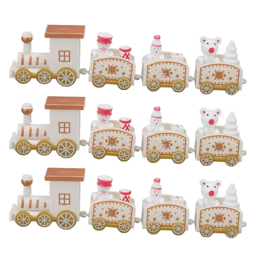 3 Sets Small Train Christmas Decorations Exquisite Mini Train Decor Set Christmas Decoration Props White