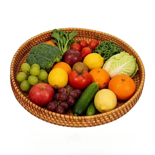 Hand Woven Rattan Serving Basket, Round Rattan Wicker Bread Basket, Ottoman Decorative Coffee Table Tray, Home Decor Organizer Tray for Breakfast Tea Snack Fruit Coffee Storage (Brown_9.45")