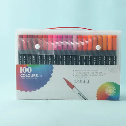 Black 100 COLOURS Dual-Tip Watercolor Marker Set - Colors Washable Art Pens with Brush & Fine Tips for Students & Artists