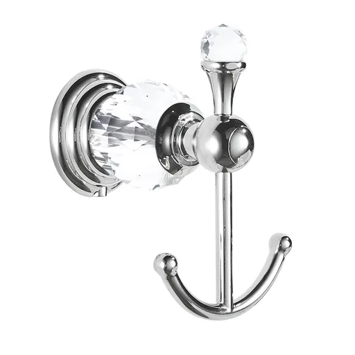 Crystal Towel Hook Chrome, Bath Robe Hook, Silver Bathroom Wall Hooks Double for Coats Wall Mounted Modern Style