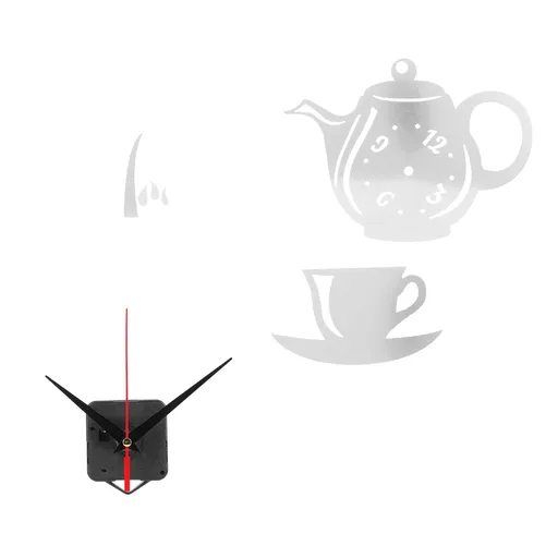 DIY Wall Clock Mirror Surface Sticker TeapotShaped Decals for Living Room Bedroom(Silver )