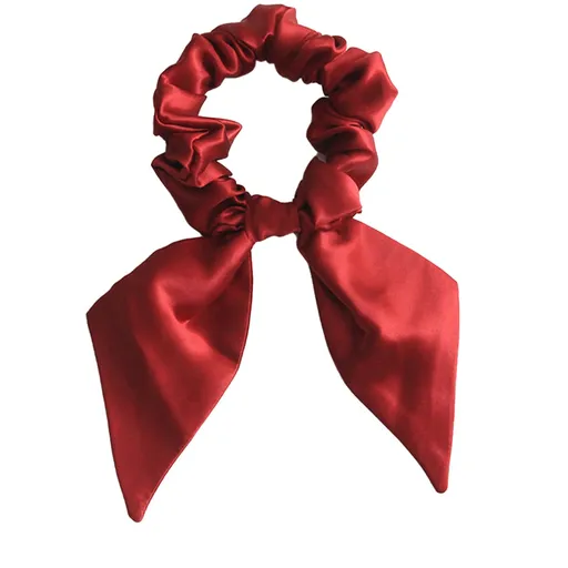 Hair Silk Scrunchies with Bow for Women Pure Mulberry Silk Hair Cute Ring Ties Scrunchies for Girls Women's Thick Hair Red