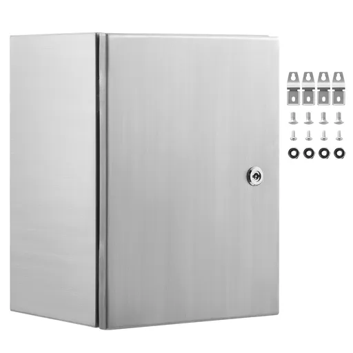 Steel Electrical Box, 40x30x15 cm, 304 Stainless Steel Electrical Enclosure Box, Wall-Mounted Outdoor Electrical Electronic Equipment Enclosure with Mounting Plate Hinges Lock, IP66 Waterproof
