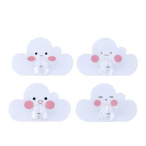 4PCS Cloud Shaped Hooks,Wall Mounted Key Holder Self-Adhesive Hook Rack Cute Coat Hook for Bathroom, White