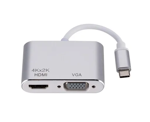 Universal USB 3.1 Type C to VGA HDMI-compatible 4K Converter Cable Adapter Cord Port HUB Silver