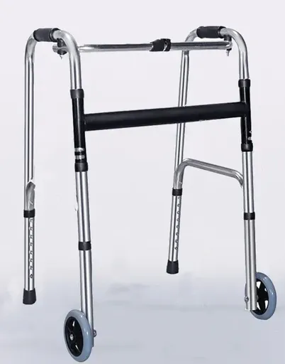 Adjustable Folding Walker Frame with Wheels, Silver Aluminium, 75-92CM Height