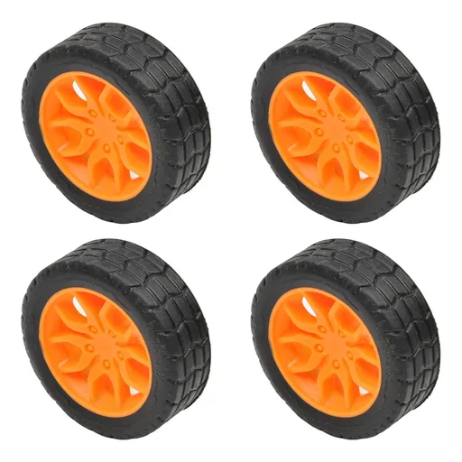 30x11mm RC Cars Wheels, 4Packs Black Orange Toys Wheels, 2mmDia Shaft Plastic Model Wheels for DIY Toy, RC Car, Truck