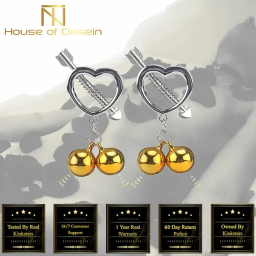 House Of Dasein Cupid' Arrow Gold Bell Stainless Steel Nipple Clamps Bdsm Bondage Restraints - Gold