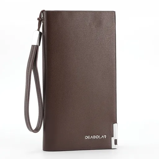 Brown Men's Business Casual Long Wallet Clutch - PU Leather Large Capacity Phone & Card Holder with Wrist Strap