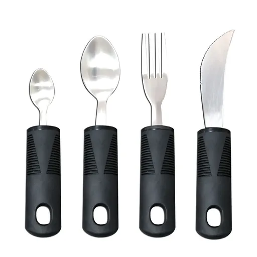 Adaptive Utensils, Weighted Utensils for Hand Tremors, Utensils for Parkinsons Patients,Elderly,Arthritis,Weak Hand Grip,Tremors & Handicapped. Stainless Steel Knife,Fork and Spoons Set - Black - Size 4pcs