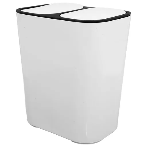 White Dual Compartment Trash Can for Home Use with Wide Lid Opening