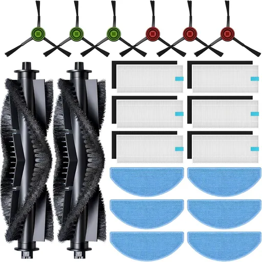 20-Piece Accessories Kit Compatible with Tikom G8000 Max / L8000 Pro (2025 New Vision) / L8000 Plus Robot Vacuum Replacement Parts, Includes 2 Main Brushes, 6 Side Brushes, 6 HEPA ilters, 6 Mop Pads