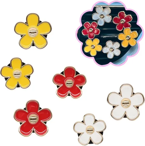 6pcs Flower Car Air Freshener Vent Clips,Red Yellow White Daisy Car Dashboard Accessories,3.3cm/3cm Flower Air Vent Clip for Women,Refillable Car Diffuser Decor