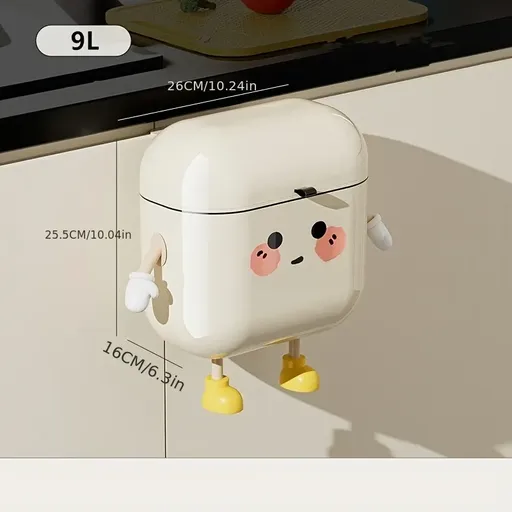 9L/Cute Wall-Mounted Trash Can with Lid, Odor Proof & No Drill Hanging Bin for Kitchen & Bathroom, Large Capacity, Perfect Housewarming Gift