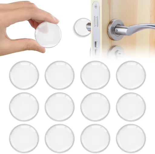 12 Pack Self-Adhesive Door Handle Bumpers, Clear Wall Protectors for Door Knobs, Cabinets and Handles at Home, 4 cm