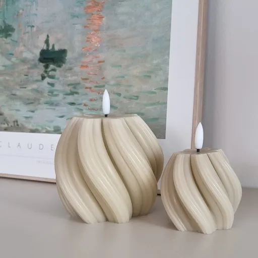 LED Flameless Candles 2-Pack Real Wax Beige Twist Design 6 Hour Timer