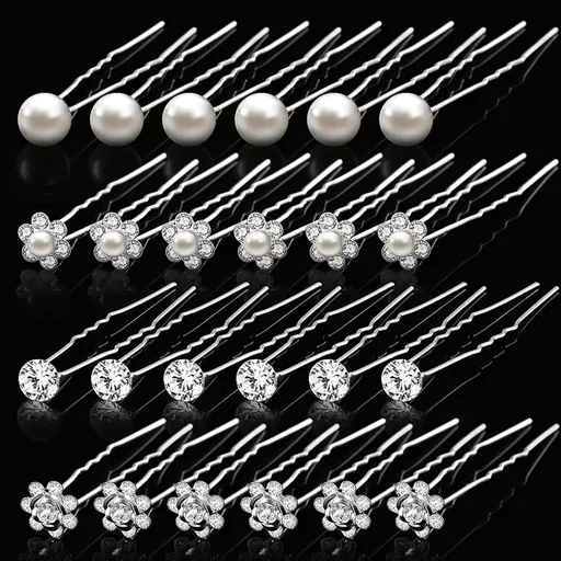 Pearl Hair Pins Wedding Bridal Hair Pins Rhinestone Flower Hair Pins U Shaped Hair Crystal Pins Metal Silver Pearl Bobby Pins Hair Jewelry Accessories for Brides Bridesmaids Thick Long Hair