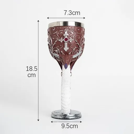 Resin Cross‑Ornamented Gothic Goblet 2 PCS, Dark‑red Tone Carved Resin Cup, Stainless Steel Liner for Christmas & Halloween Holiday Decor