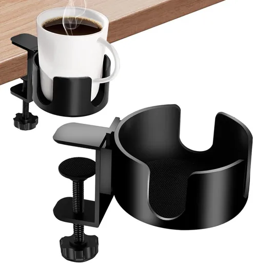 Adjustable and portable tabletop cup holder with clip - universal holder for bottles, coffee cups and water cups - 95 cm diameter, max. capacity 5 kg