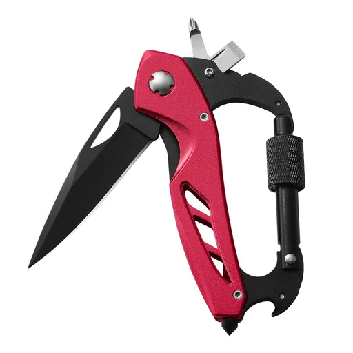 Portable 2-in-1 Multifunctional Folding Pocket Knife, All-in-One Outdoor Portable Multifunctional Folding Pocket Tool Multiple, Red