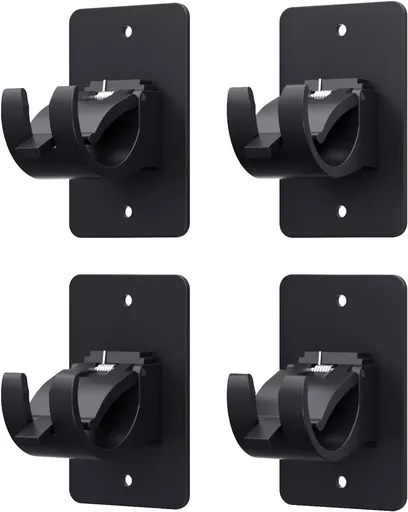 4-Pack No-Drill Self-Adhesive Curtain Rod Brackets for Smooth Walls, Universal Fit for Bathroom & Bedroom (Black)