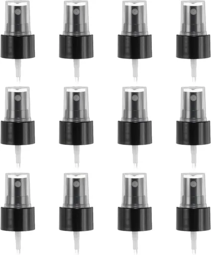 12 Pcs Black Spray Top, 24/410 Fine Mist Sprayer Reusable Replacement Spray Bottle Pump Plastic Top for Cosmetic Perfume and Body Sprays Bottle