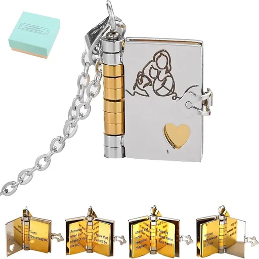 To My Granddaughter Book Necklace with Gift Box, 6 Pages Locket Pendant, Granddaughter Gift from Grandma, Adjustable Silver Gold Jewelry