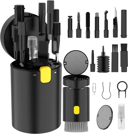 20 in 1 Multifunctional Cleaner Kit for Electronic Devices, Keyboard Cleaning Brush, Headphones Cleaner Kit for AirPods, Multi-Tool for Cleaning Laptop, Earbuds, Camera, Cellphones (Black)