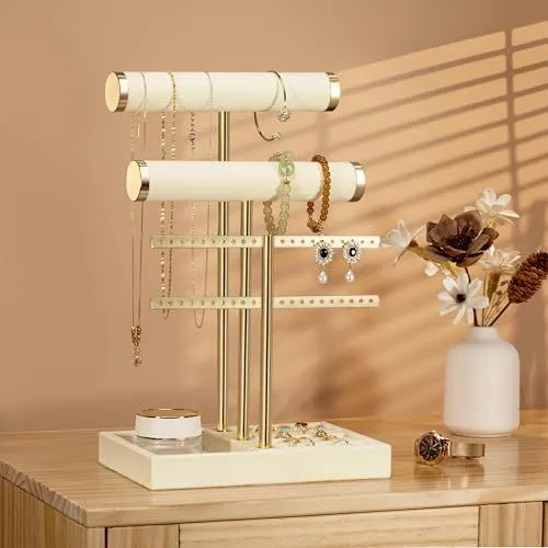 3 Tier Jewelry Organizer Stand for Necklaces, Bracelets, Earrings, Rings, 3 Tier Velvet Bracelet Holder Display | Jewelry Organizers and Storage | Jewelry Tree | Jewelry Towers - Beige - Size 3 Tier