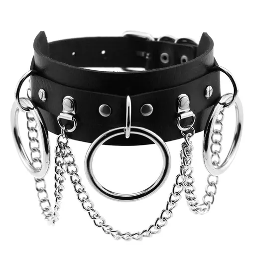 Circle Necklace PU Leather Choker Collar with Black Studded Punk Rock Rivet Collar Adjustable Size