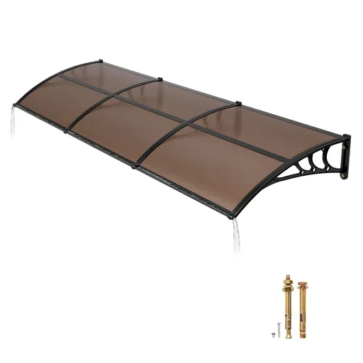 Awnings for Door Entrance, 965 x 2957 mm, Exterior Front Door Window Awnings with Drainage & ABS Bracket, Rain Snow Sun Protection, Overhang Polycarbonate Door Canopy for Porch Patio, Brown