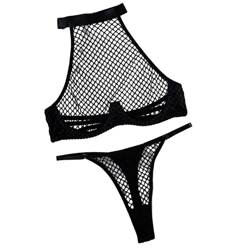 House Of Dasein Sexy Style Fishnet Black Lingerie Set For Women - Black - M