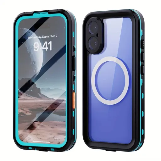 iPhone 16 Waterproof Phone Case IP68 Drop Protection Snow Dust Resistant with Lanyard for Swimming Skiing Off Road Adventures(blue)