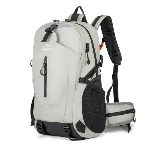 Grey Professional Large Capacity Hiking Backpack - Waterproof Lightweight Outdoor Trekking Rucksack with Hydration Port and Emergency Safety Whistle